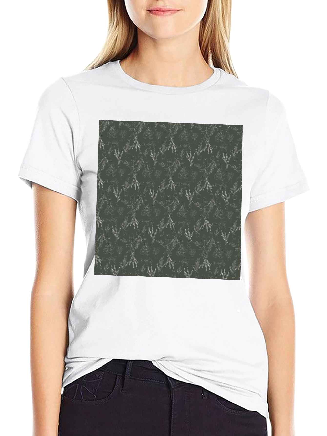 Trendy Black Tee with Leaf Pattern