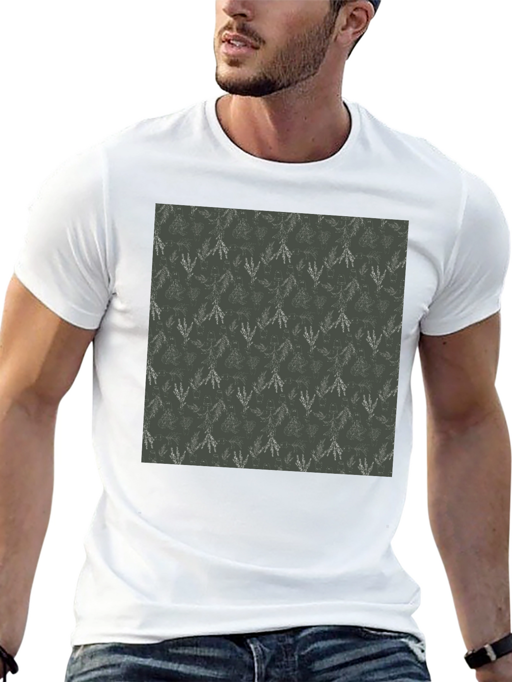 Trendy Black Tee with Leaf Pattern