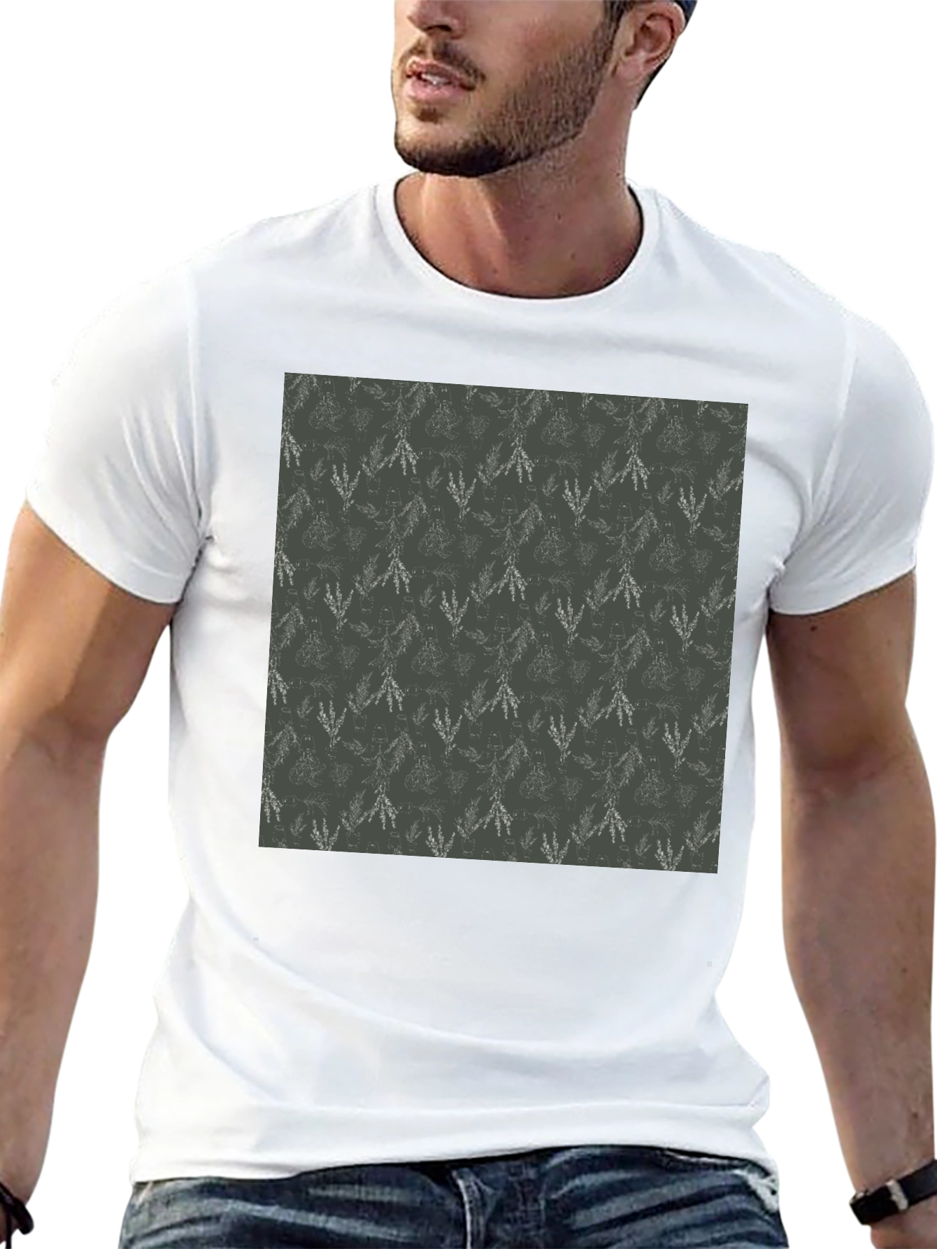 Trendy Black Tee with Leaf Pattern