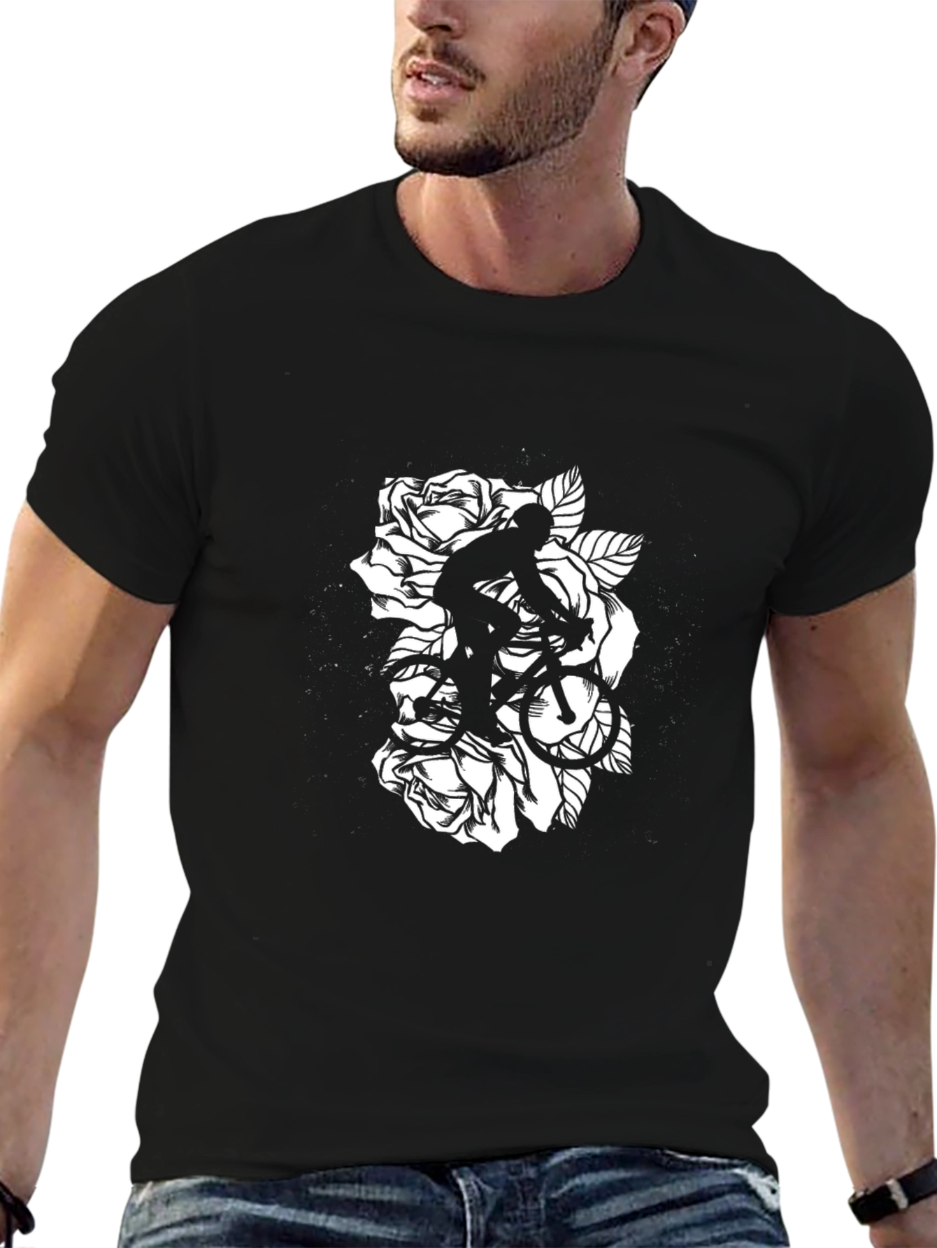 Black Bicycle Roses Graphic T-Shirt