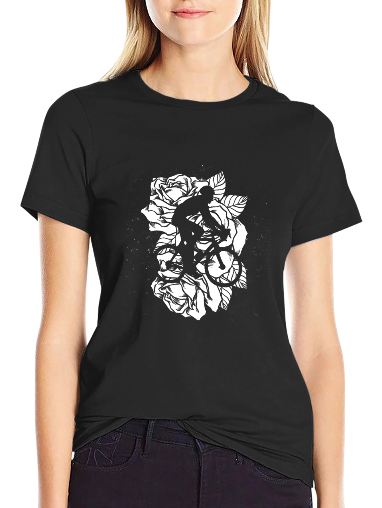 Black Bicycle Roses Graphic T-Shirt