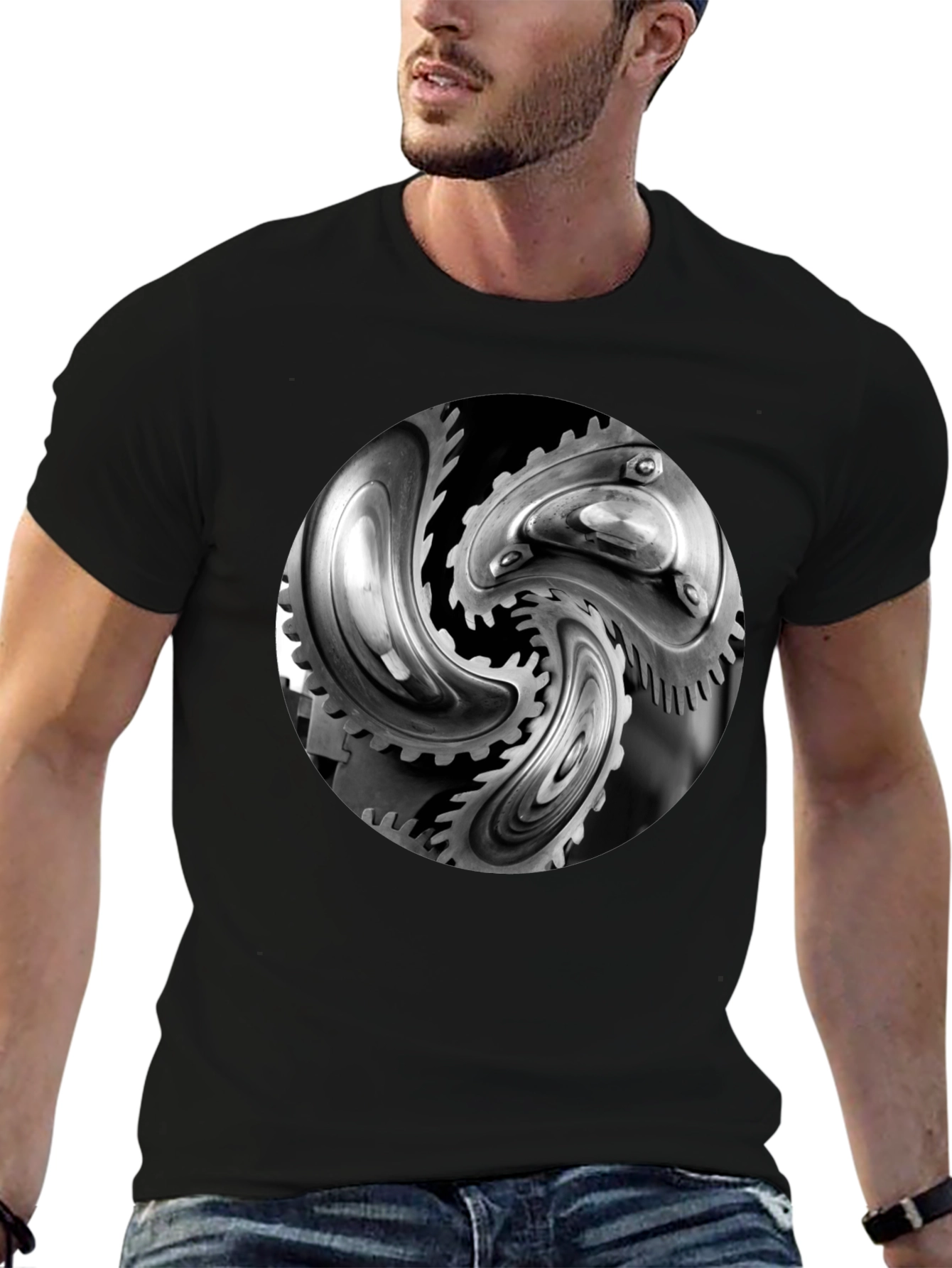 Mechanical Gears Graphic T-Shirt - Modern Black Tee