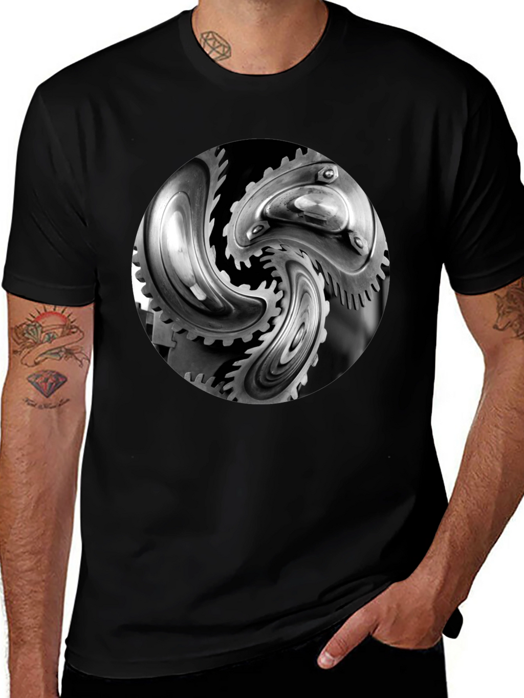 Mechanical Gears Graphic T-Shirt - Modern Black Tee