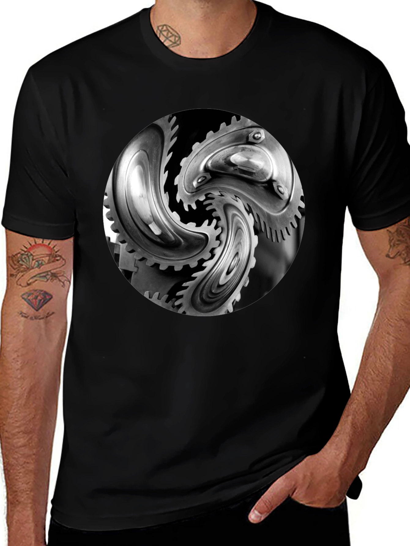Mechanical Gears Graphic T-Shirt - Modern Black Tee