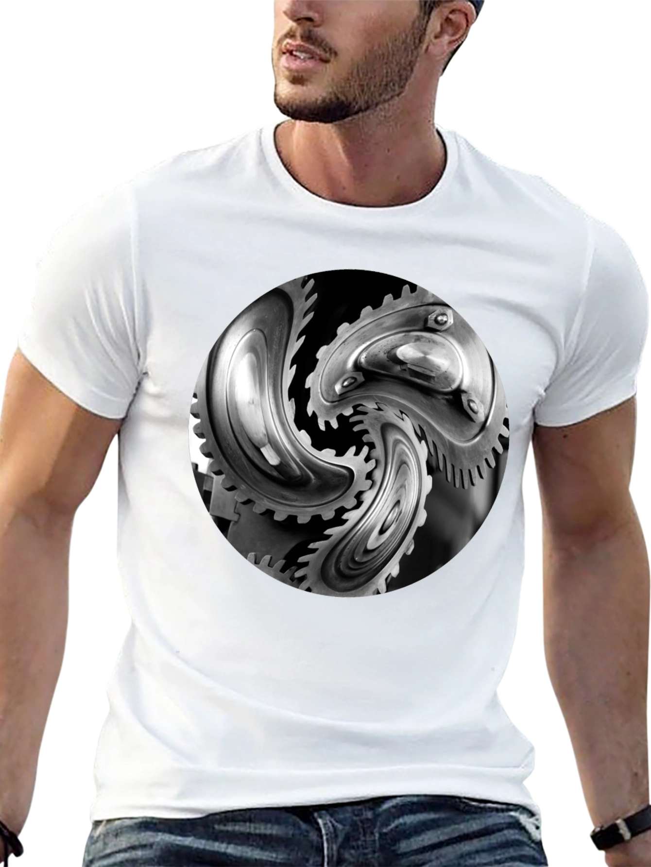 Mechanical Gears Graphic T-Shirt - Modern Black Tee