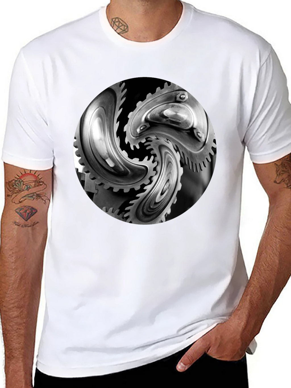 Mechanical Gears Graphic T-Shirt - Modern Black Tee