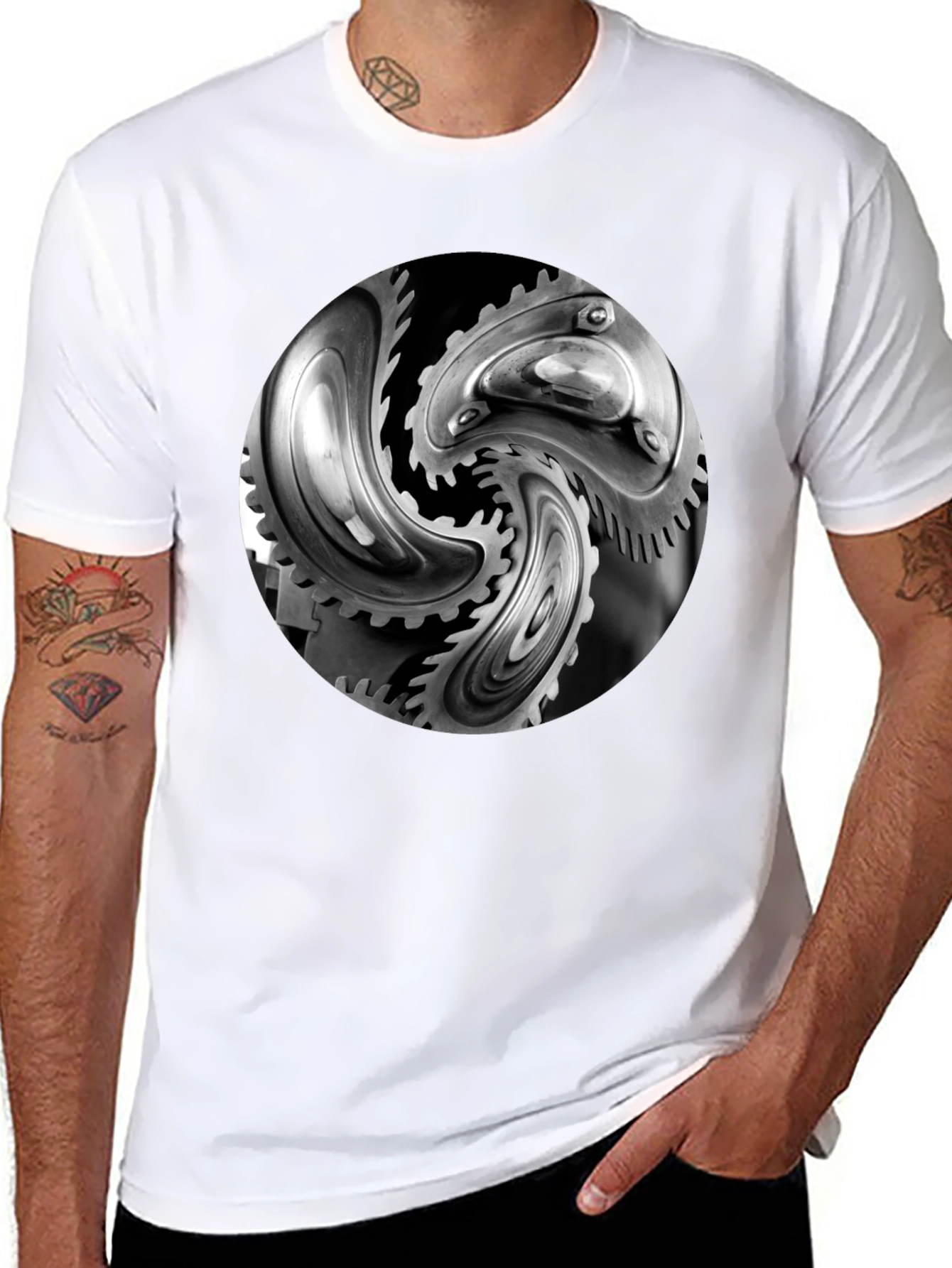 Mechanical Gears Graphic T-Shirt - Modern Black Tee