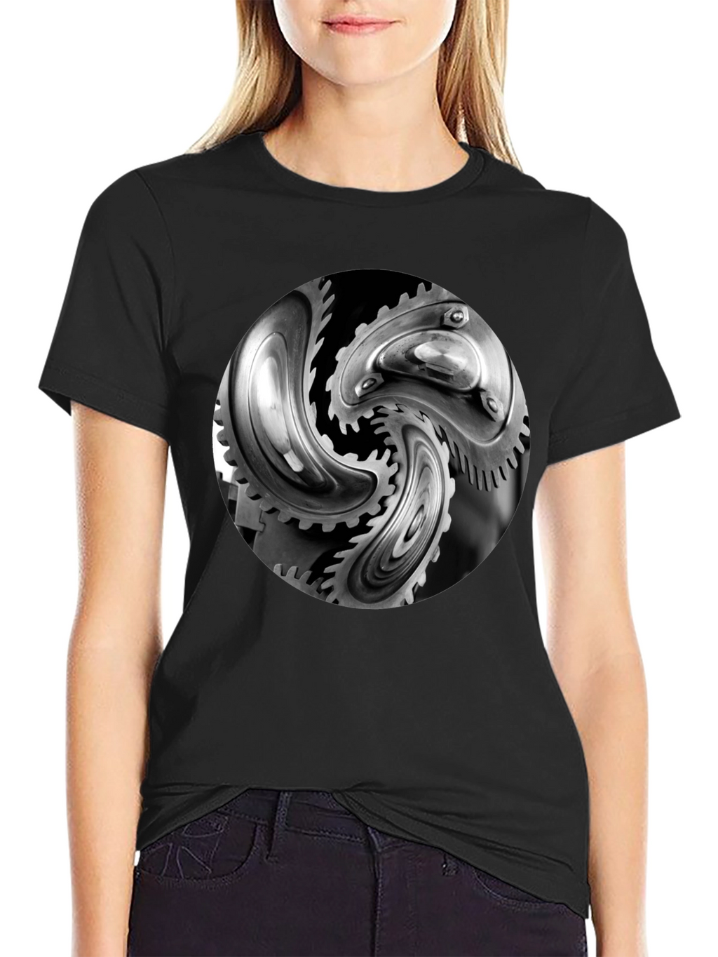 Mechanical Gears Graphic T-Shirt - Modern Black Tee