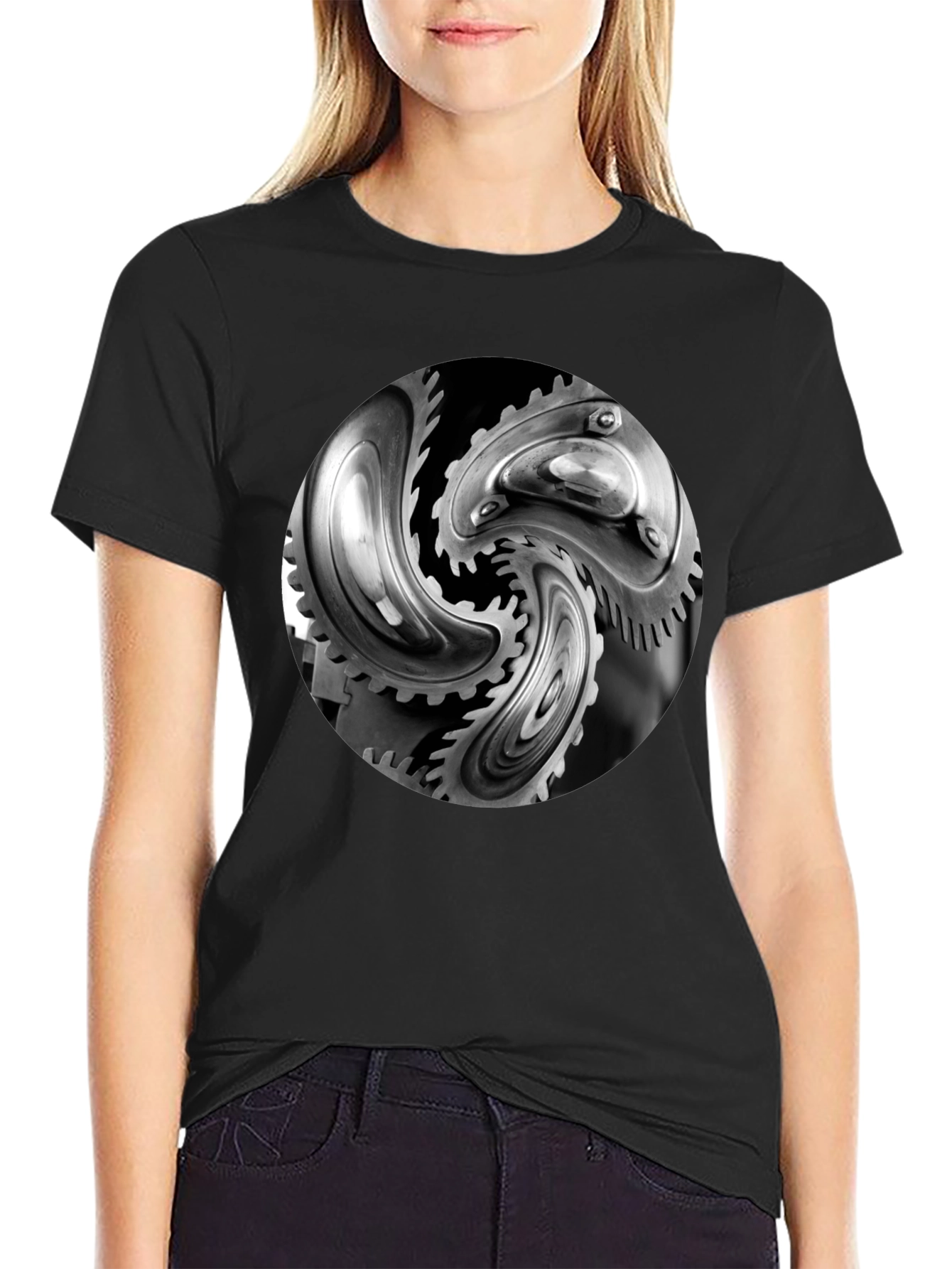 Mechanical Gears Graphic T-Shirt - Modern Black Tee
