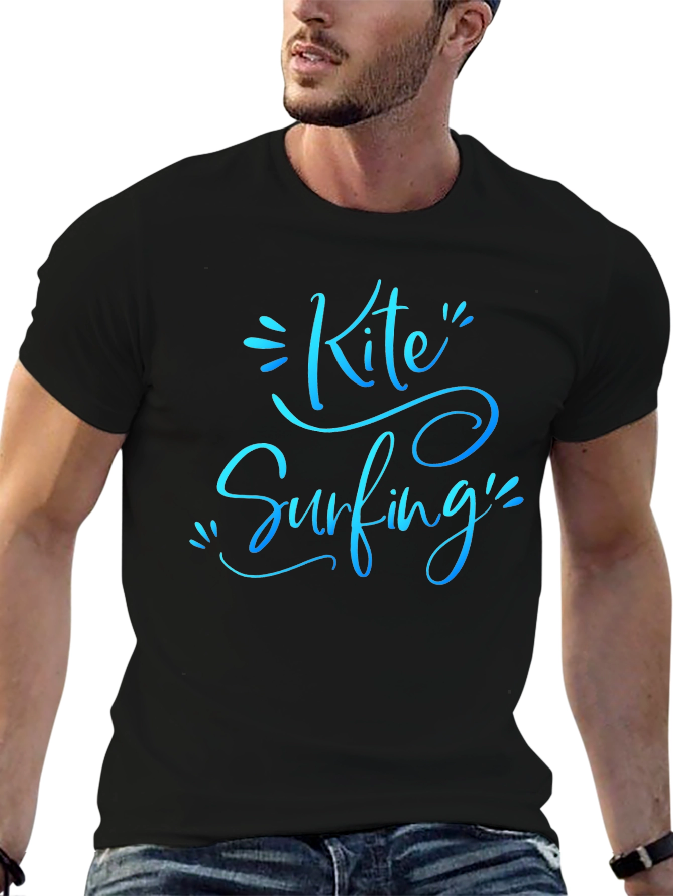 Kite Surfing Black Graphic Tee Shirt for Men