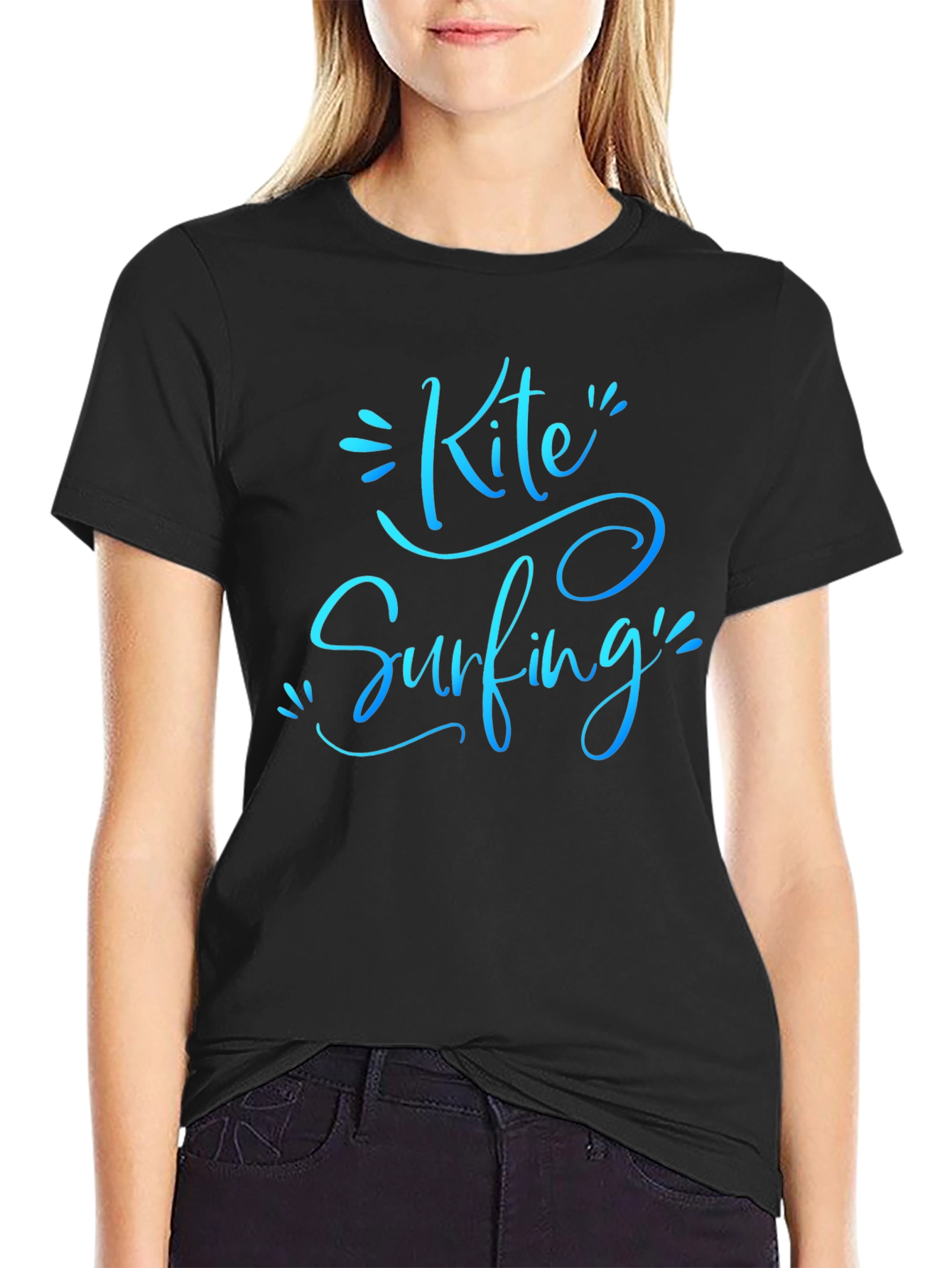 Kite Surfing Black Graphic Tee Shirt for Men