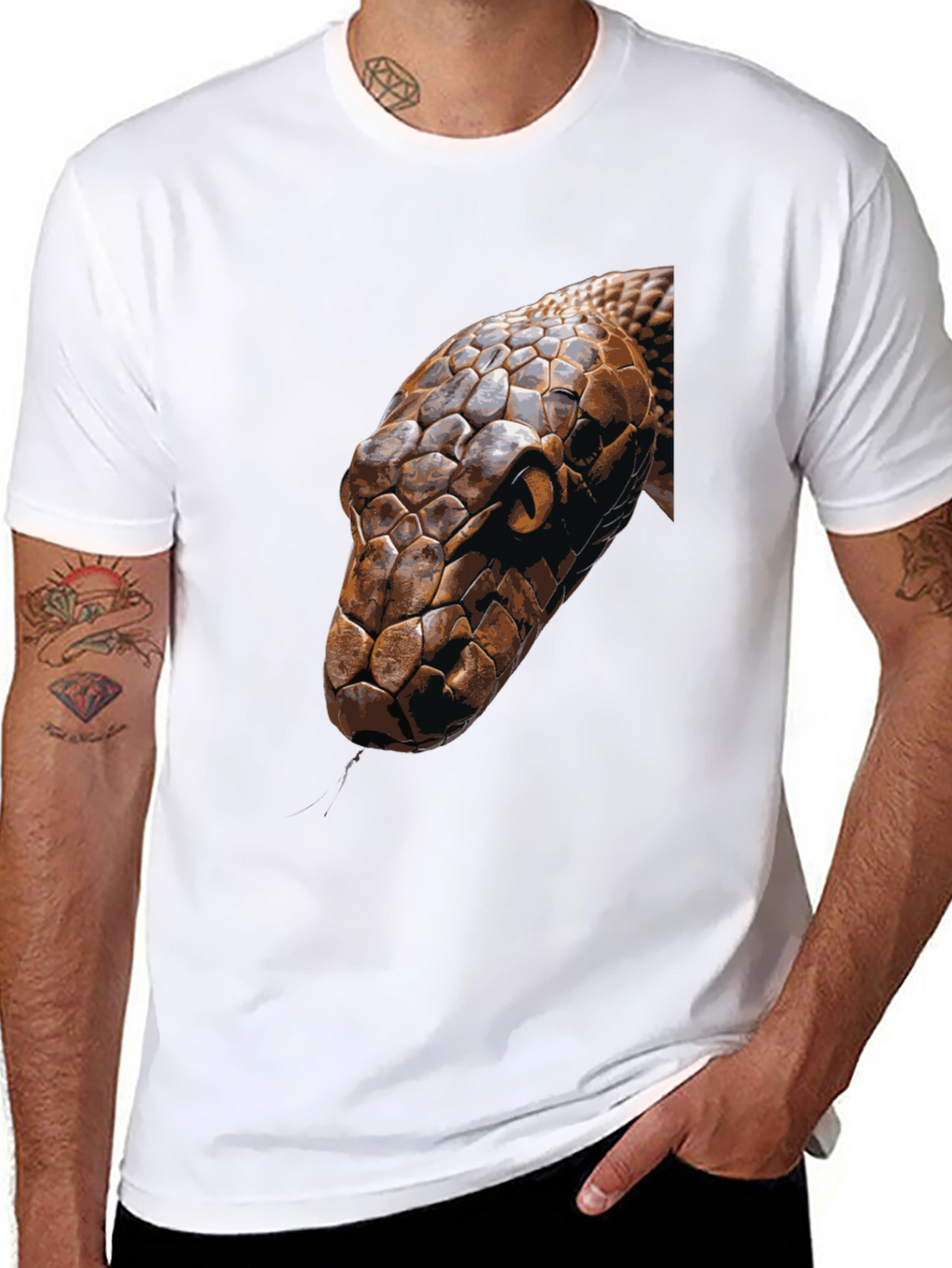 Mens Snake Graphic Print Crew Neck T-Shirt