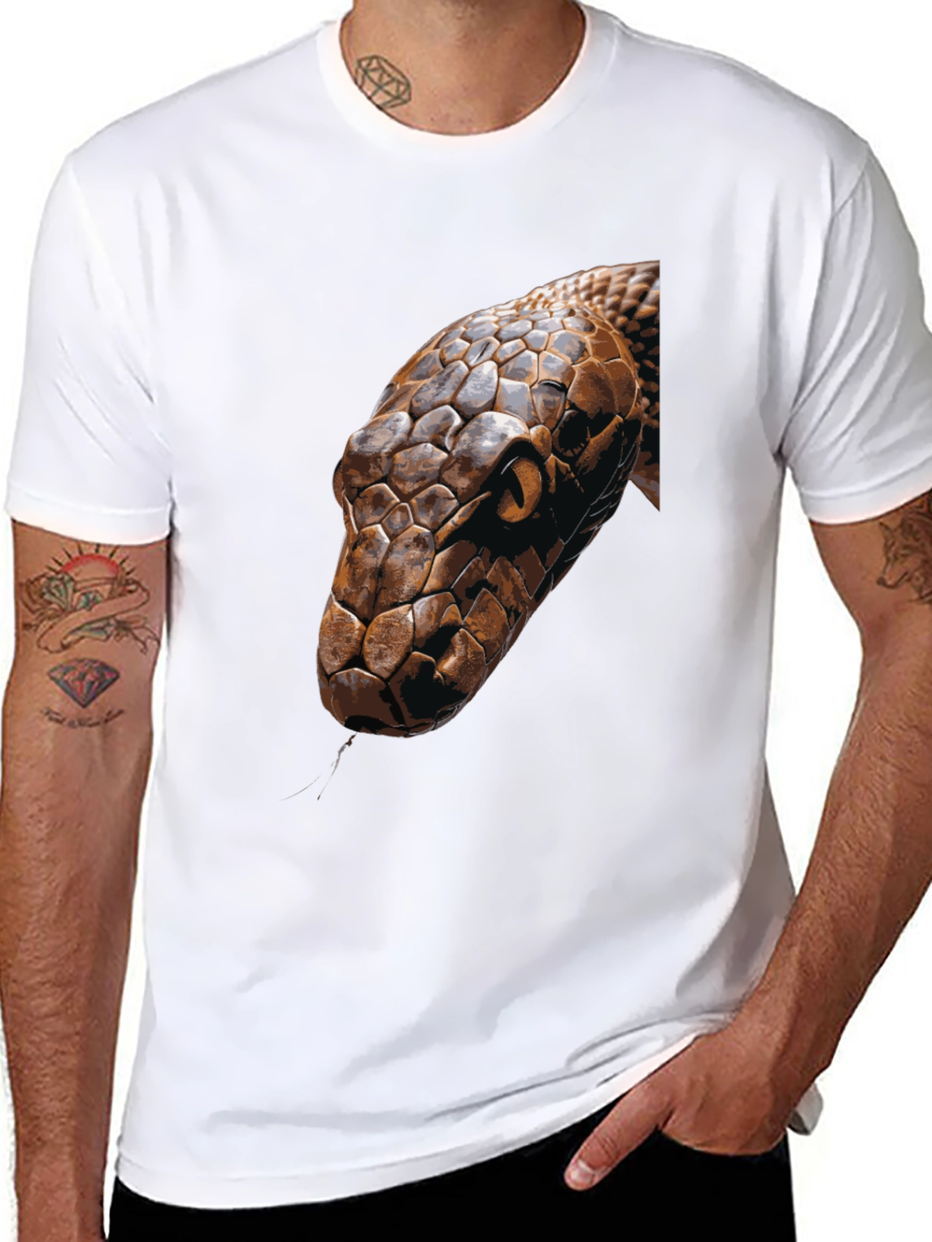 Mens Snake Graphic Print Crew Neck T-Shirt