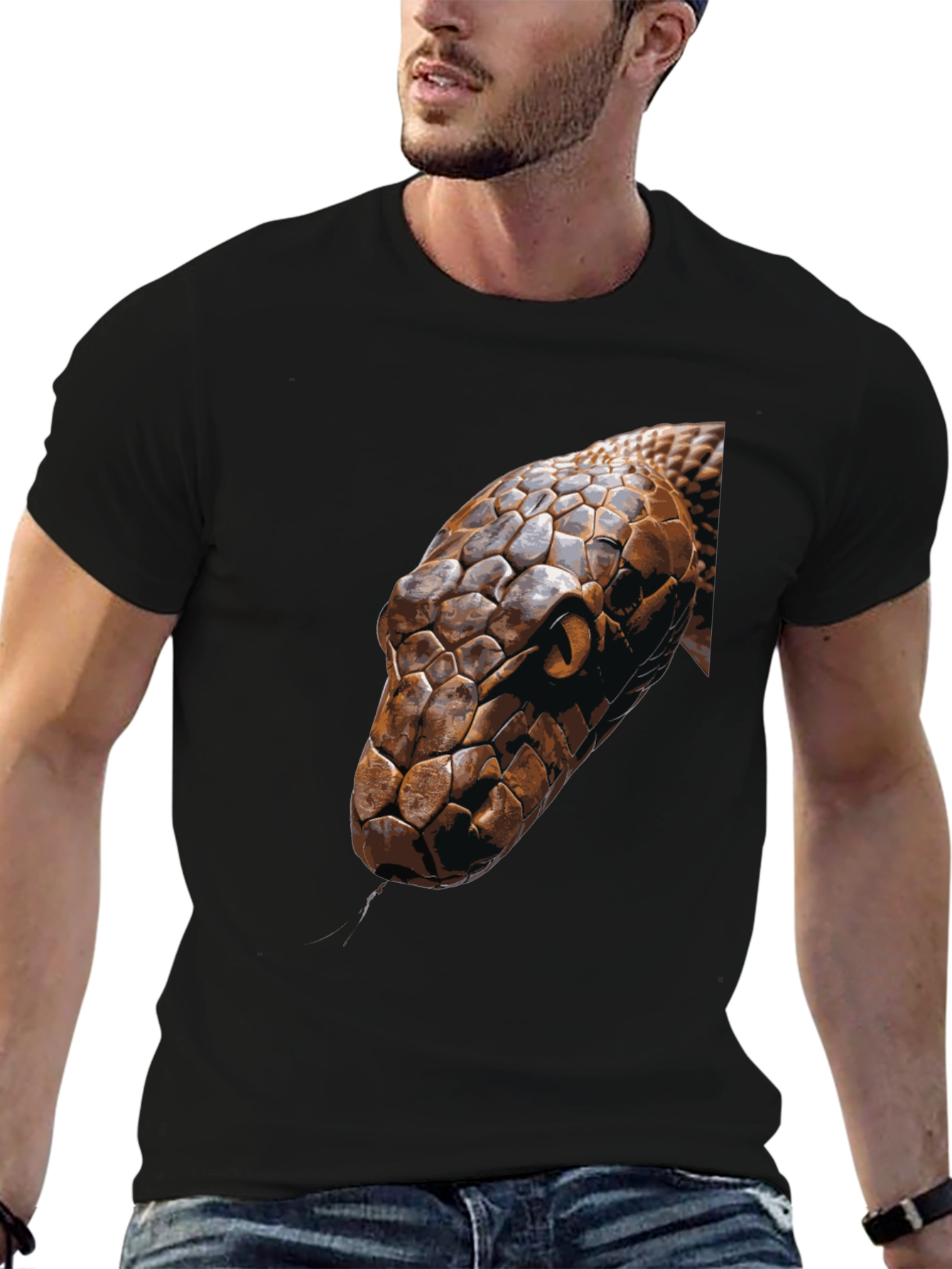 Mens Snake Graphic Print Crew Neck T-Shirt