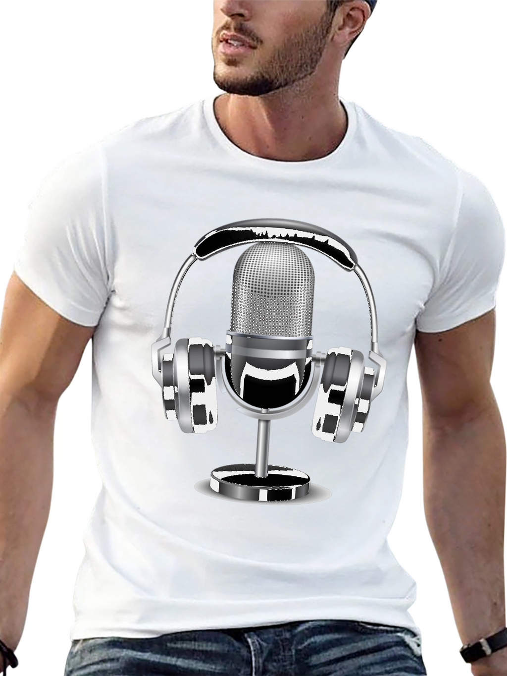 Retro Microphone & Headphones Graphic T-Shirt