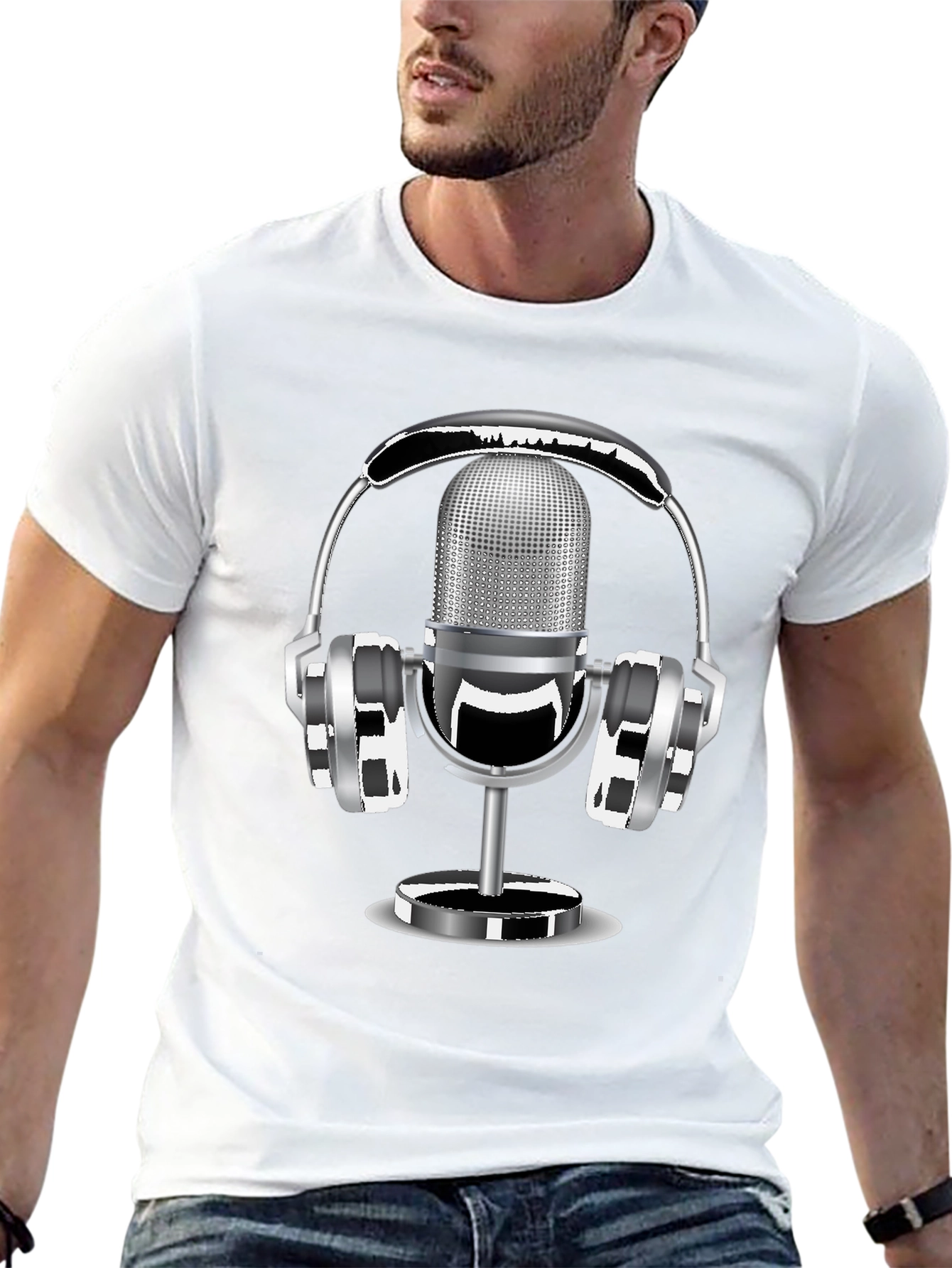 Retro Microphone & Headphones Graphic T-Shirt