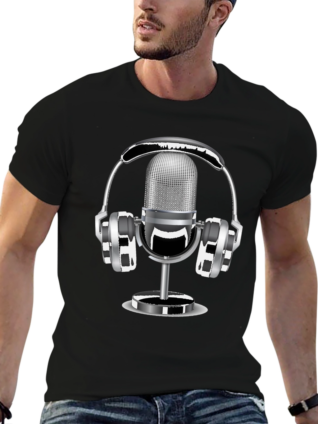 Retro Microphone & Headphones Graphic T-Shirt