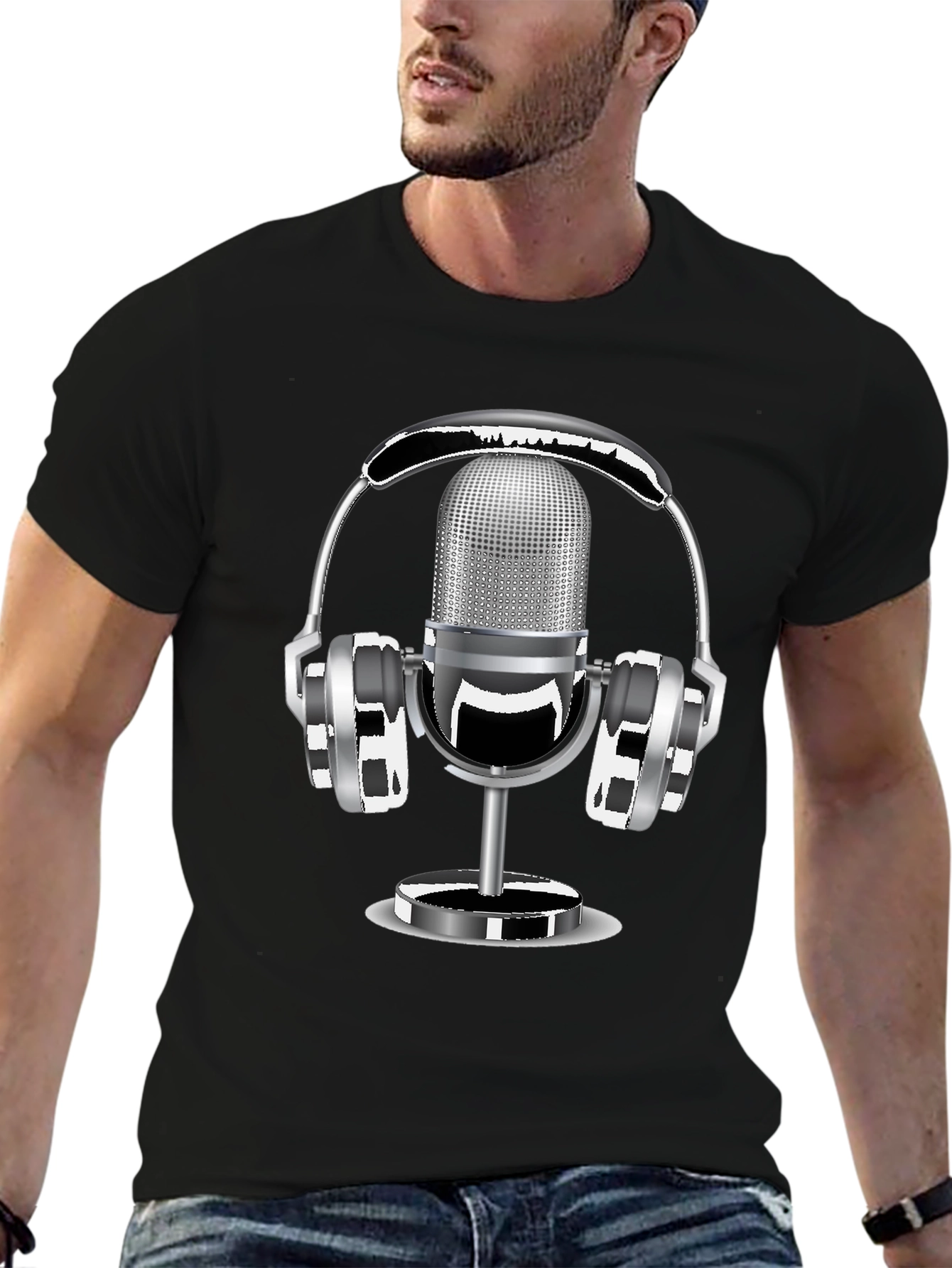 Retro Microphone & Headphones Graphic T-Shirt