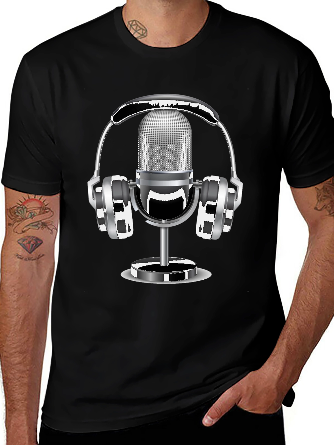 Retro Microphone & Headphones Graphic T-Shirt