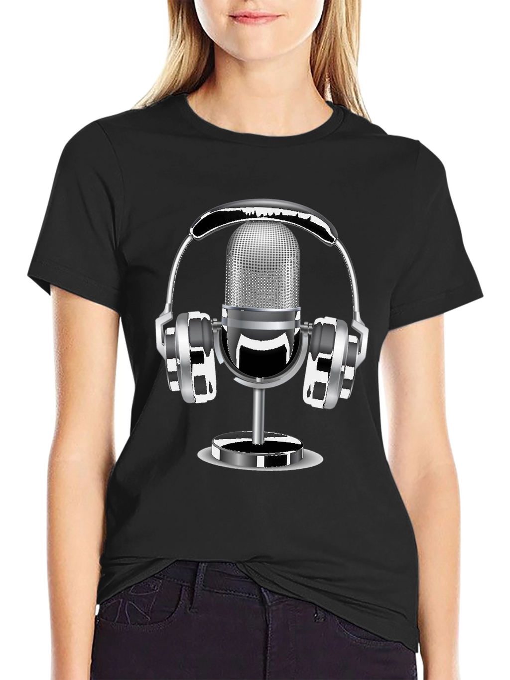 Retro Microphone & Headphones Graphic T-Shirt