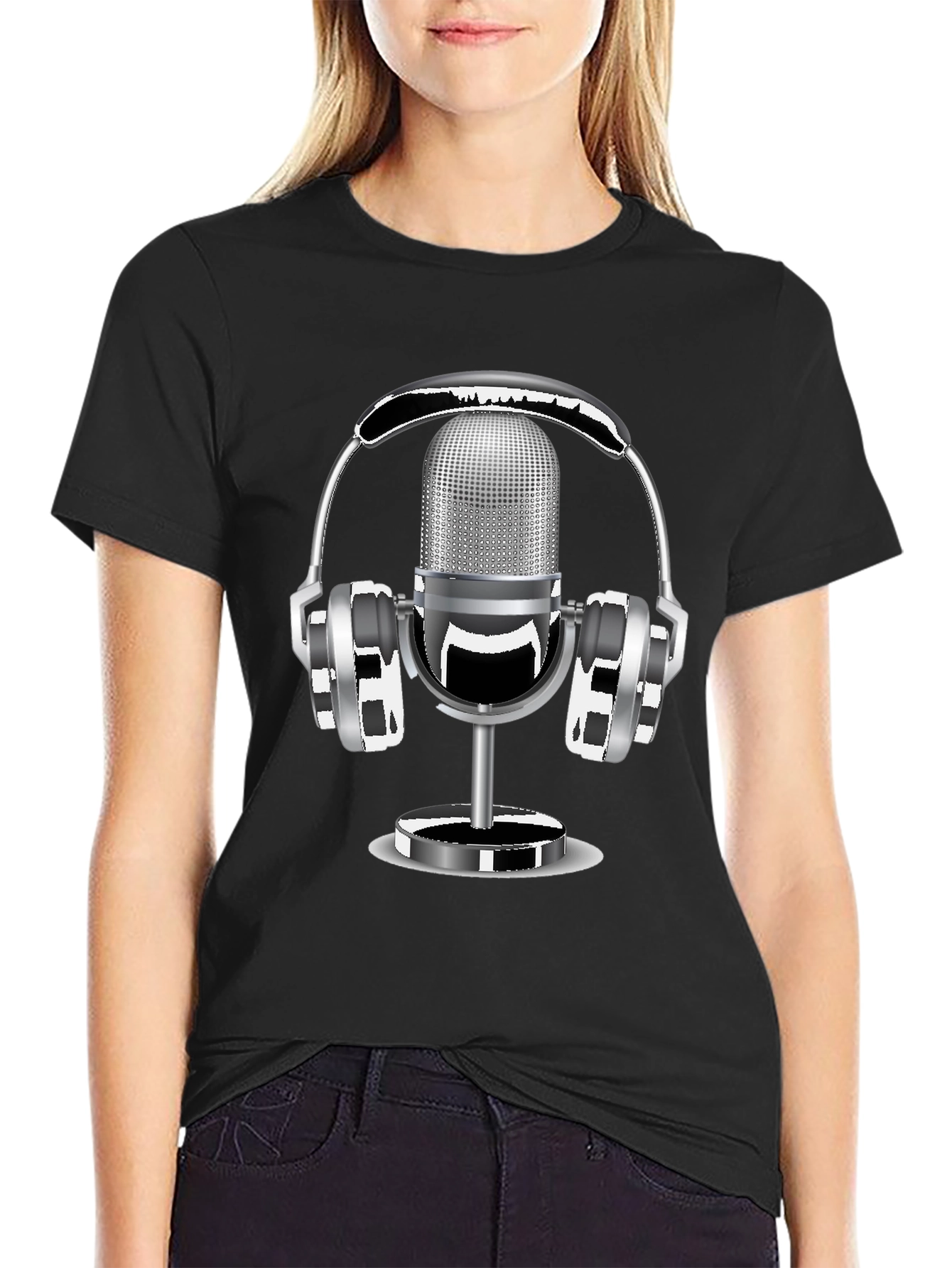 Retro Microphone & Headphones Graphic T-Shirt
