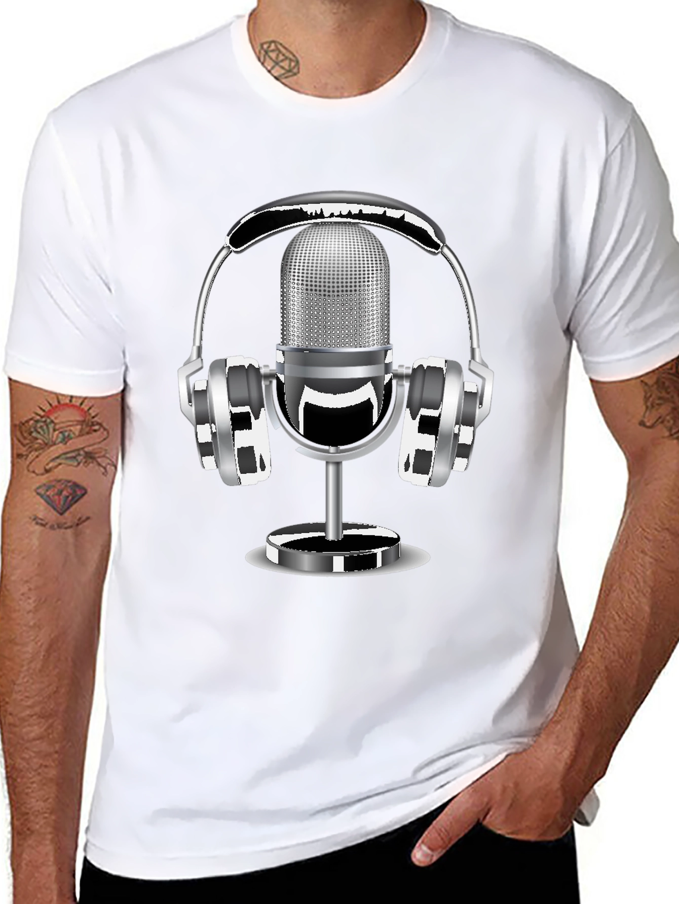 Retro Microphone & Headphones Graphic T-Shirt