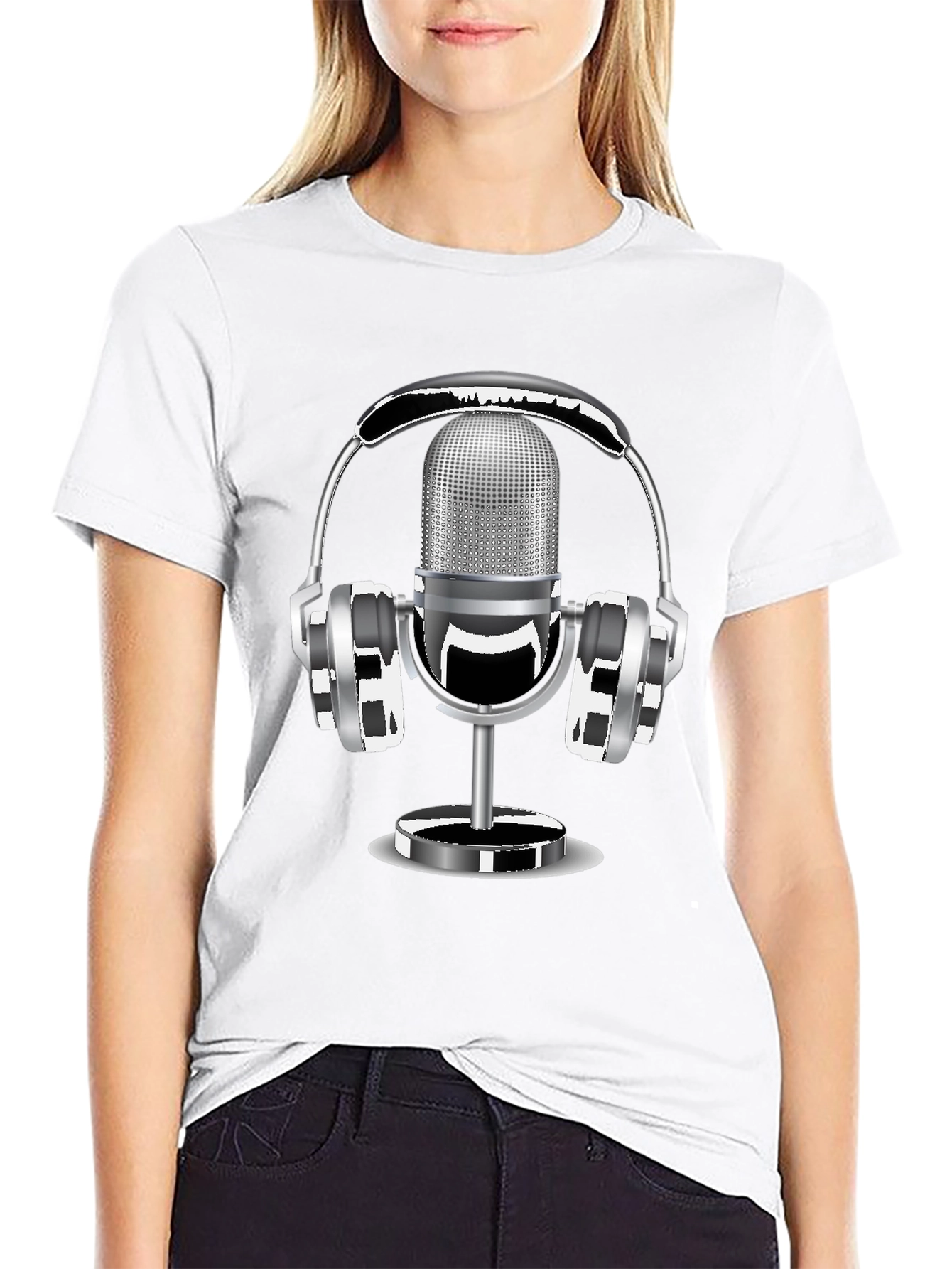 Retro Microphone & Headphones Graphic T-Shirt