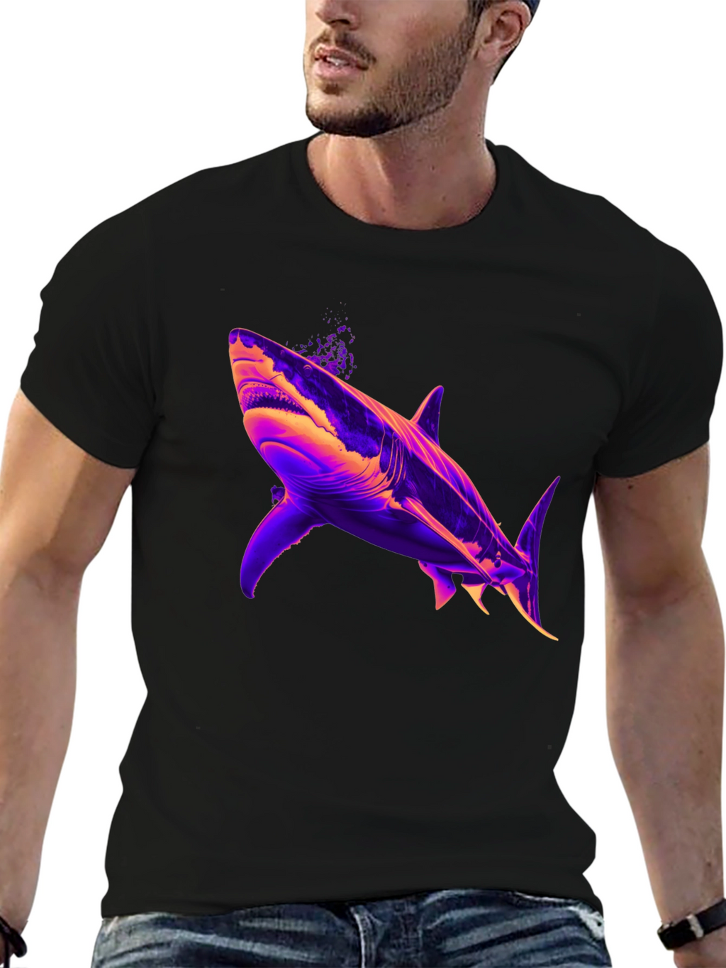 Shark Graphic Print Mens Black T-Shirt