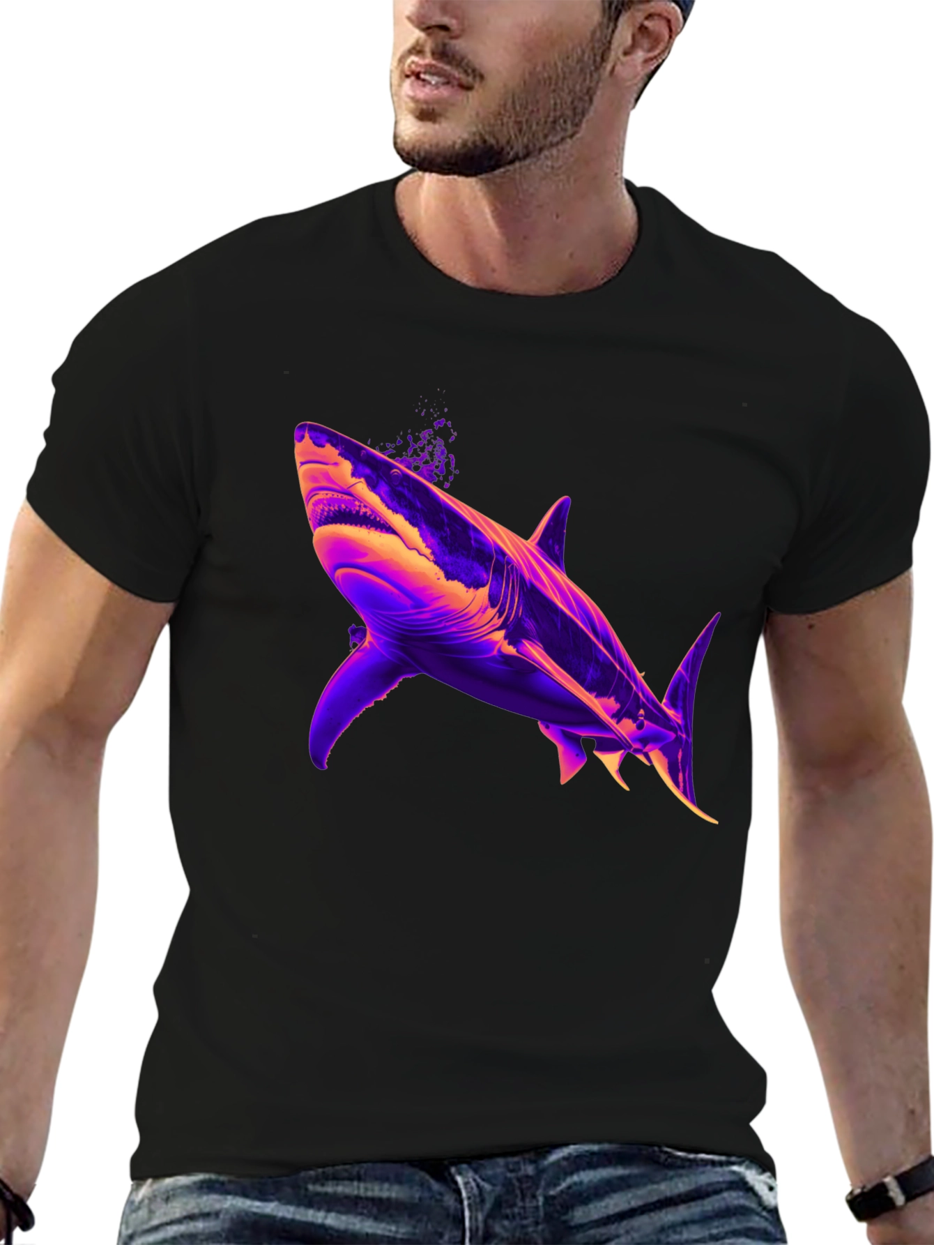 Shark Graphic Print Mens Black T-Shirt