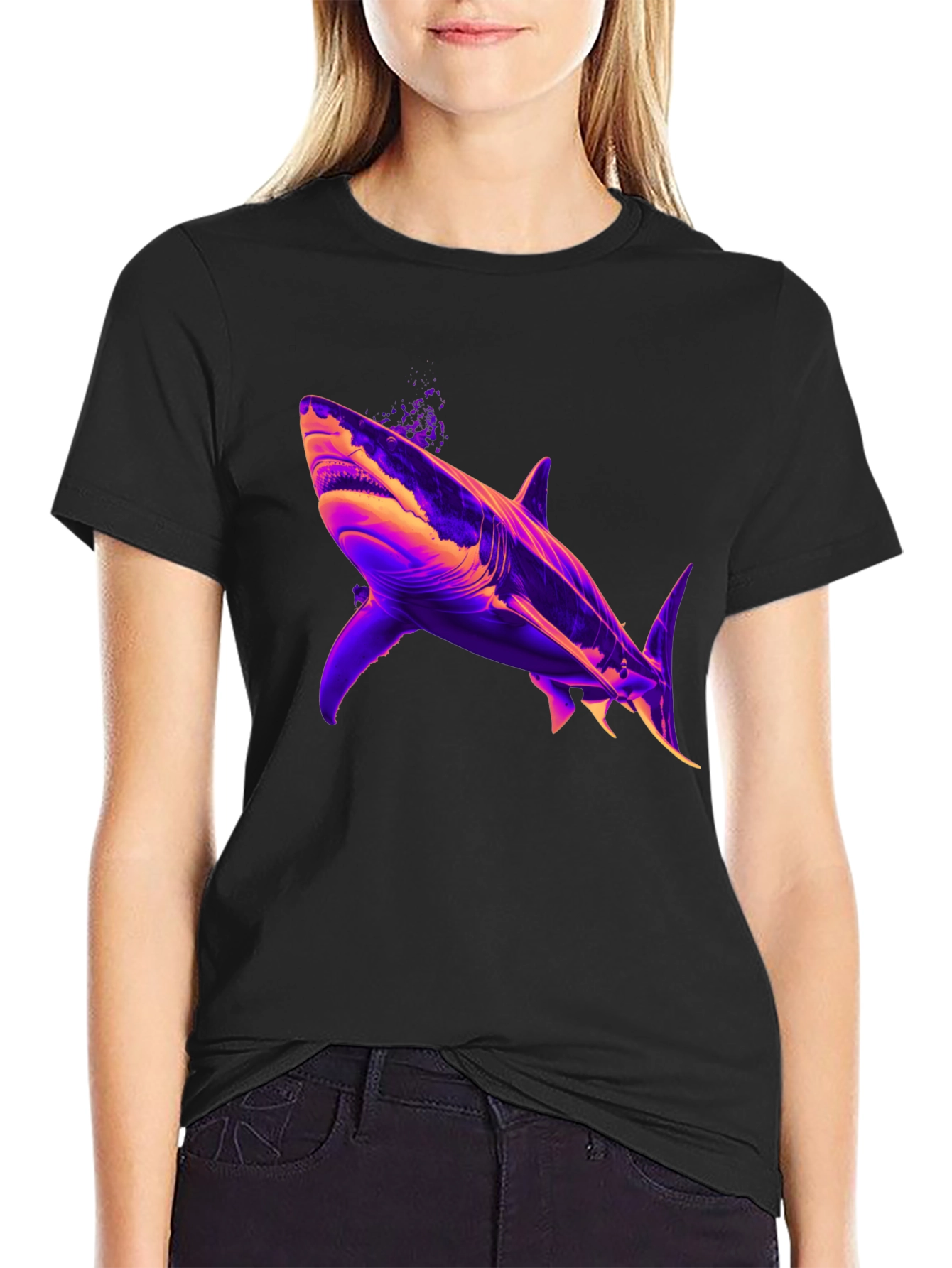 Shark Graphic Print Mens Black T-Shirt