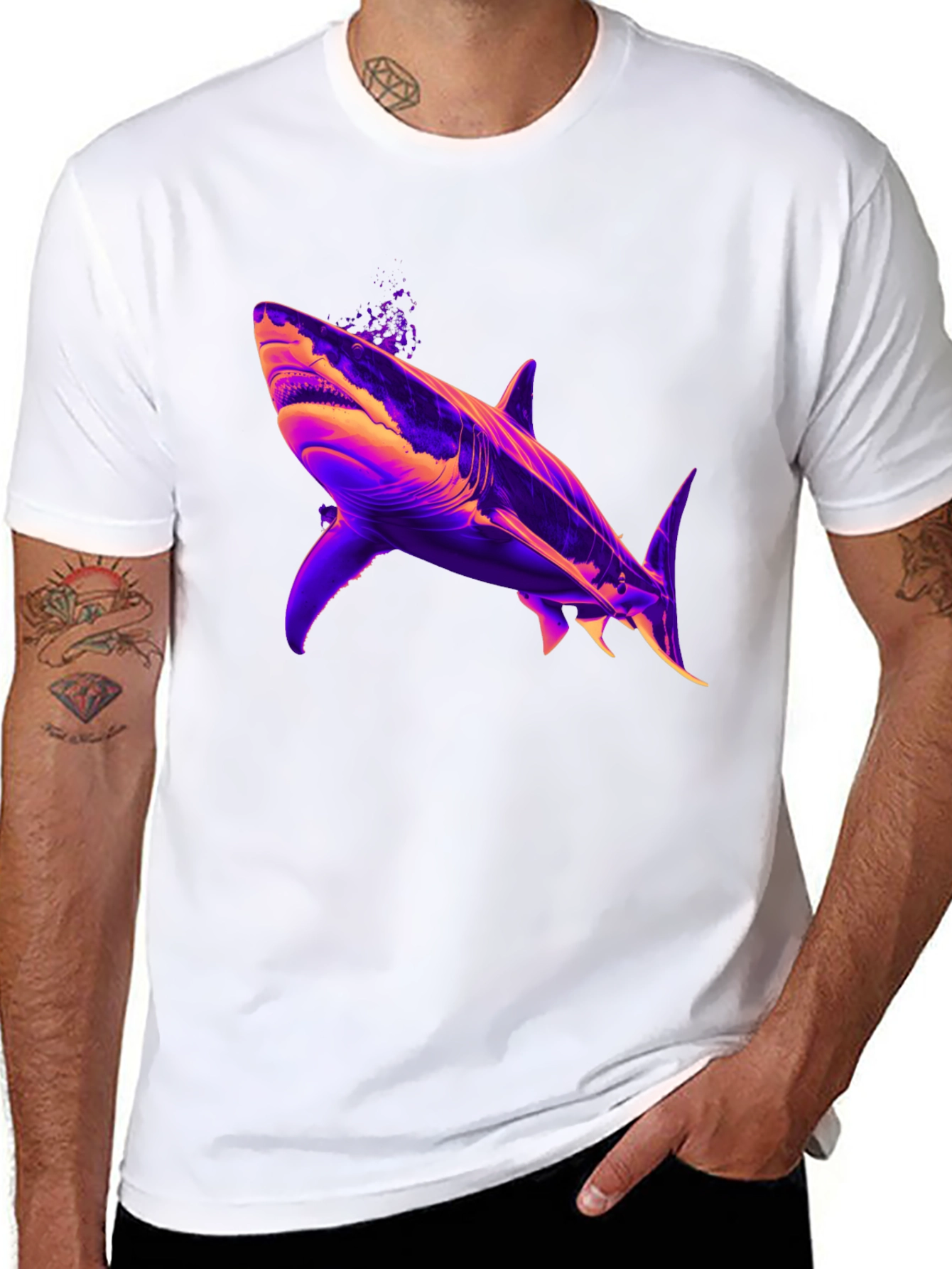 Shark Graphic Print Mens Black T-Shirt