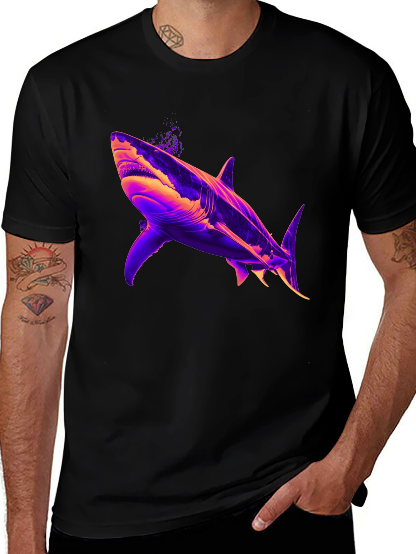 Shark Graphic Print Mens Black T-Shirt