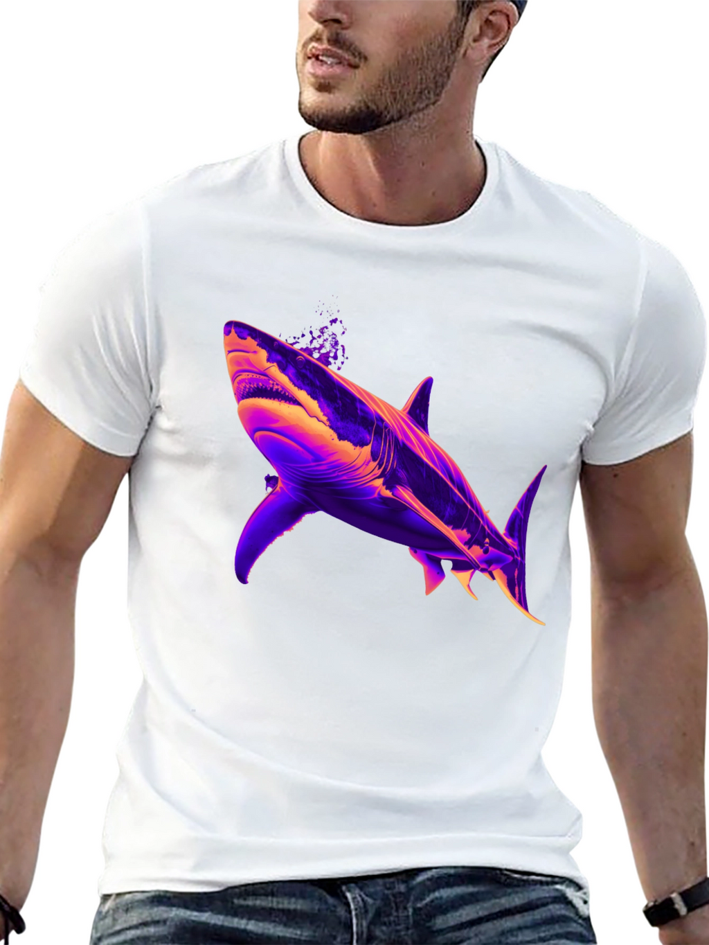 Shark Graphic Print Mens Black T-Shirt