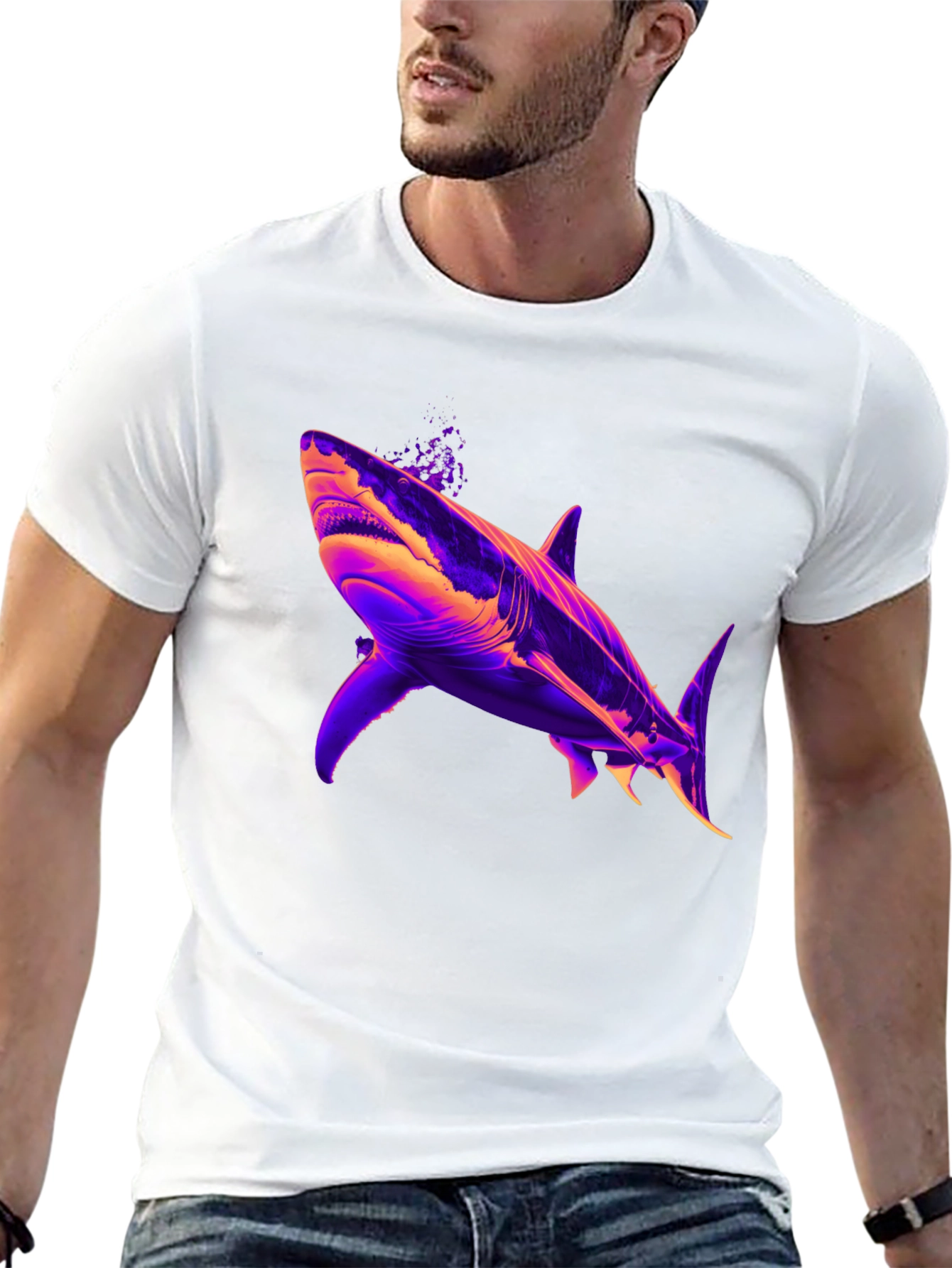 Shark Graphic Print Mens Black T-Shirt