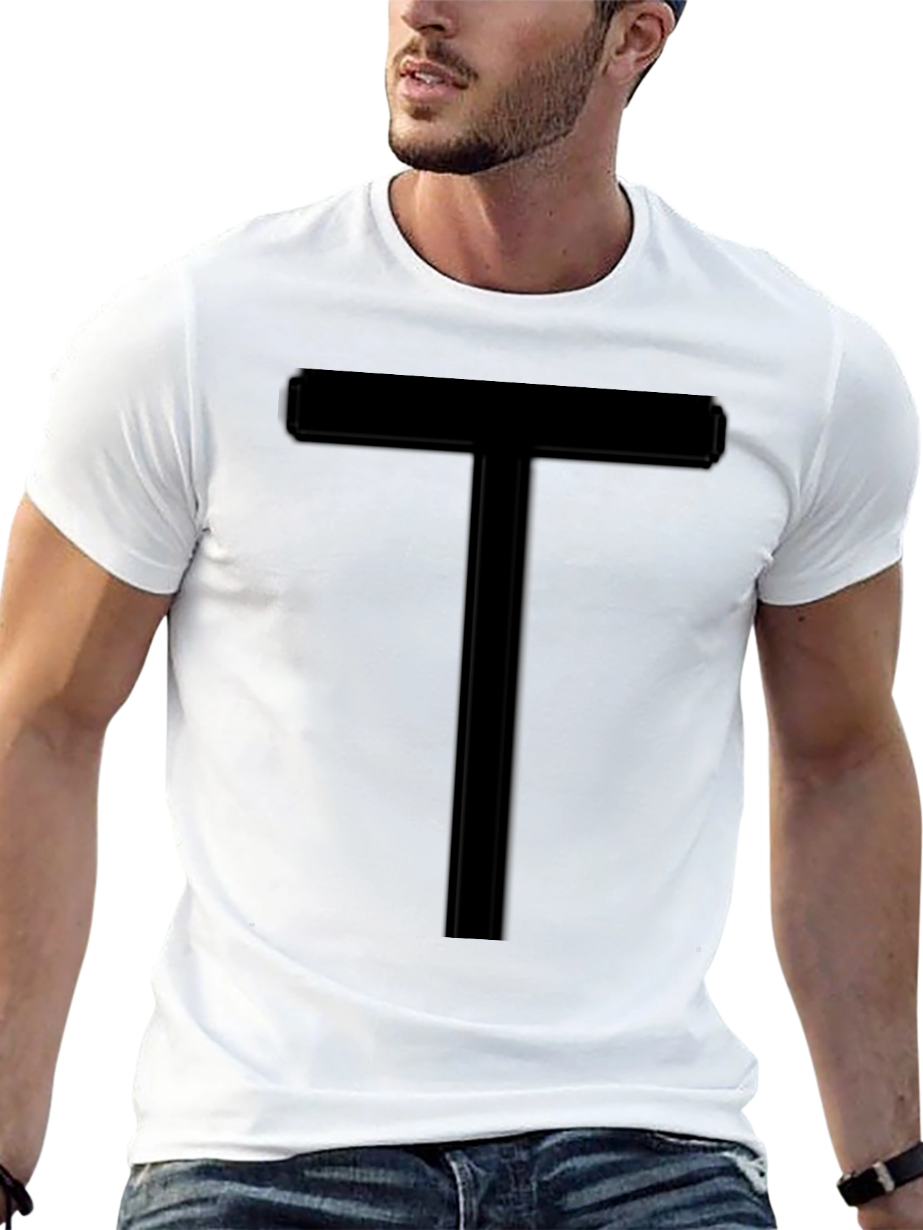 Bold Black Tee with T Design - Modern Casual Wear