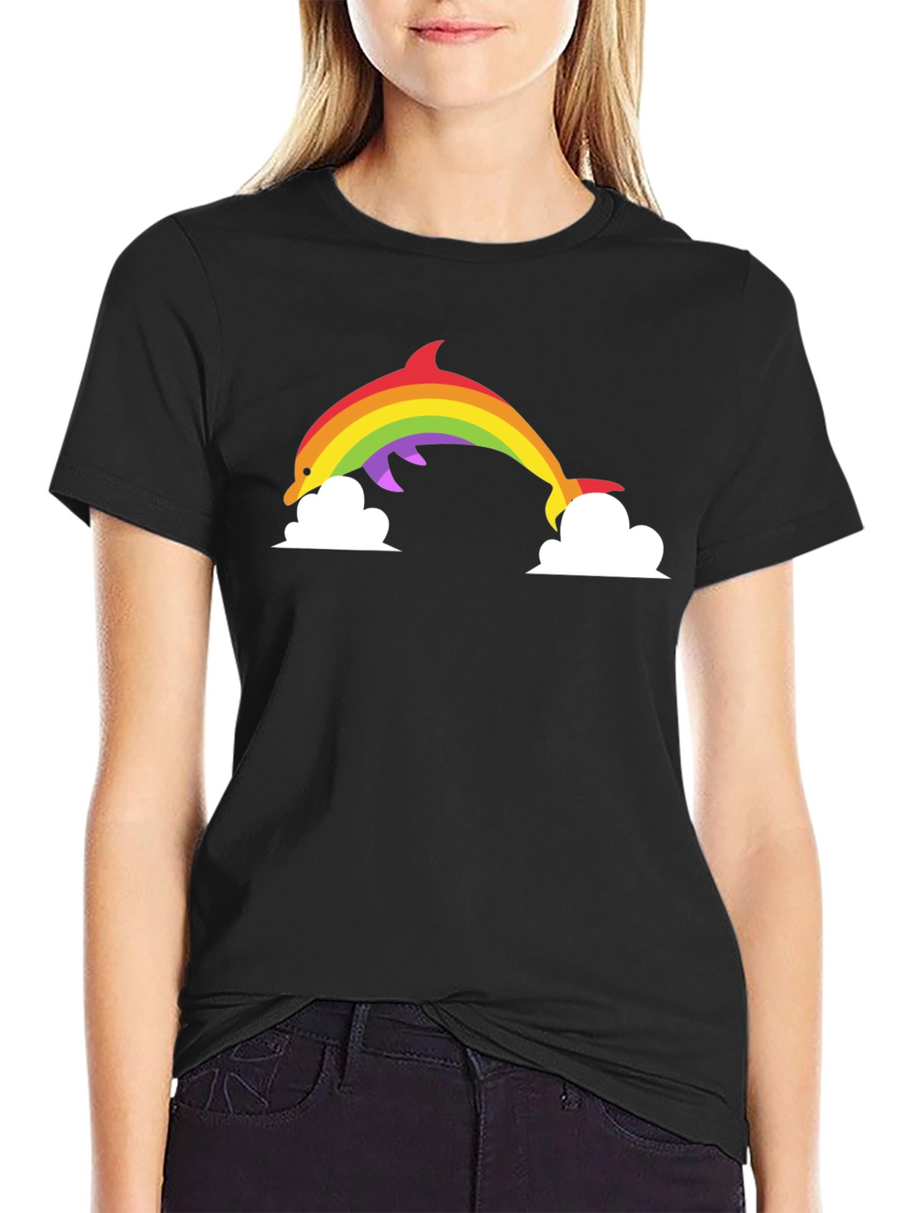 Rainbow Dolphin Graphic Tee - Black