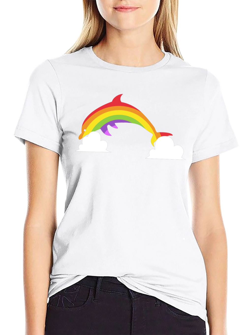 Rainbow Dolphin Graphic Tee - Black