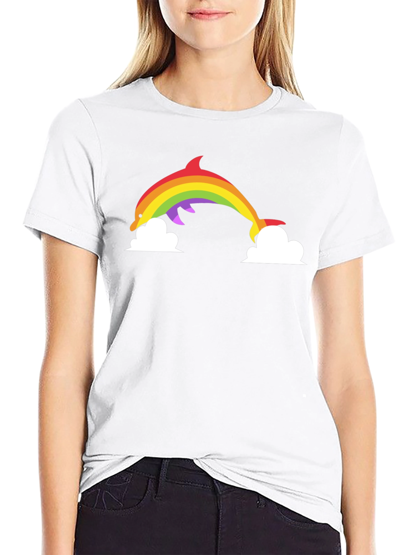 Rainbow Dolphin Graphic Tee - Black