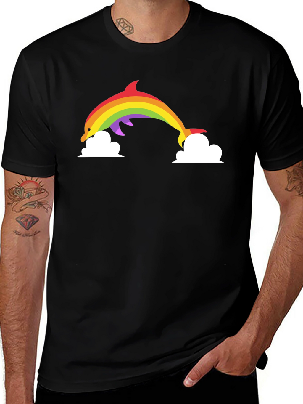 Rainbow Dolphin Graphic Tee - Black