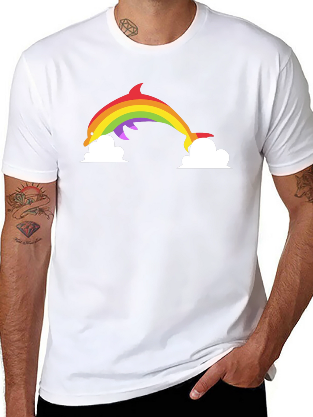 Rainbow Dolphin Graphic Tee - Black