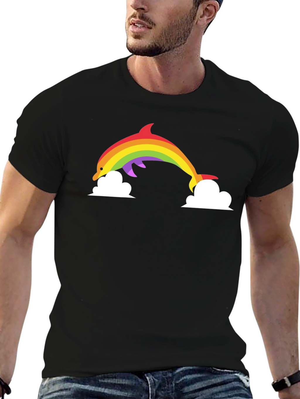 Rainbow Dolphin Graphic Tee - Black