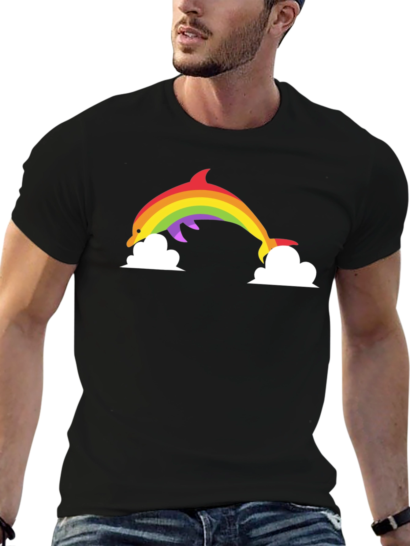 Rainbow Dolphin Graphic Tee - Black