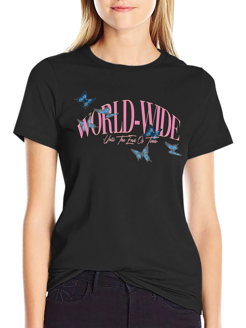 Worldwide Butterfly Graphic Black T-Shirt