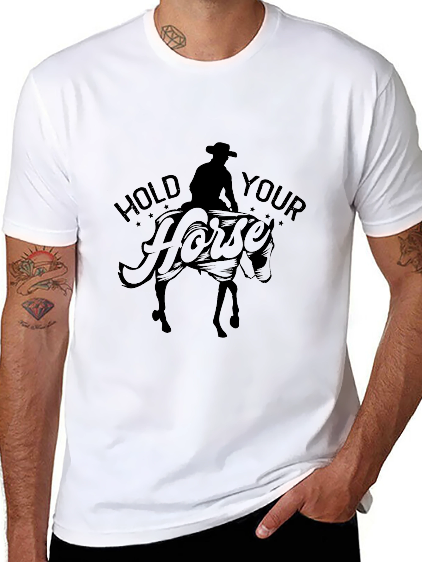 Hold Your Horses Graphic Tee - Cowboy Silhouette T-Shirt
