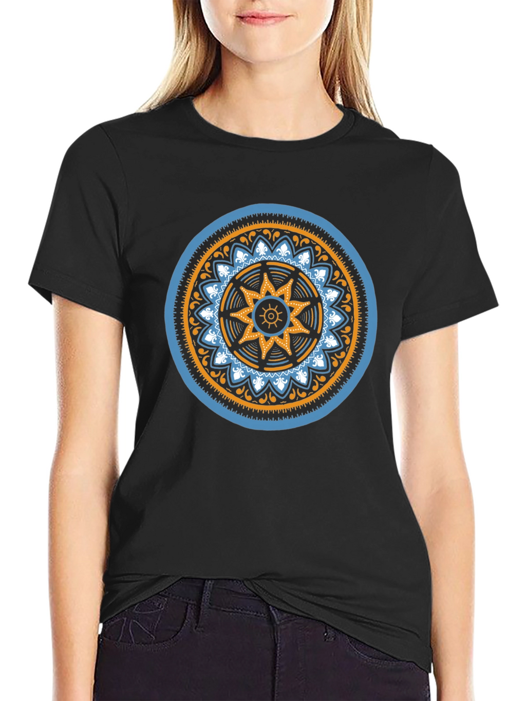 Geometric Mandala Graphic Black T-Shirt