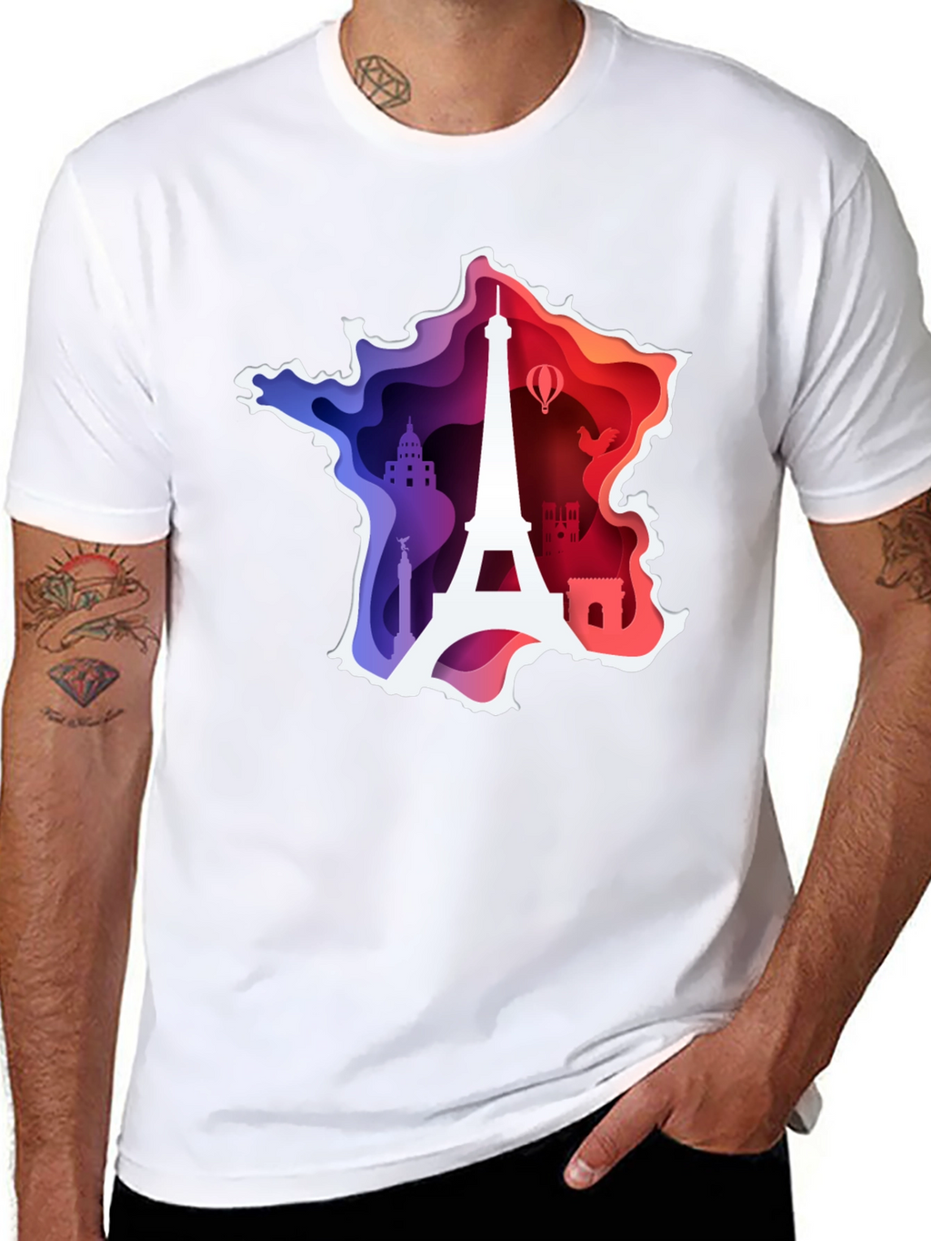 France Map Paris Landmark Black T-Shirt