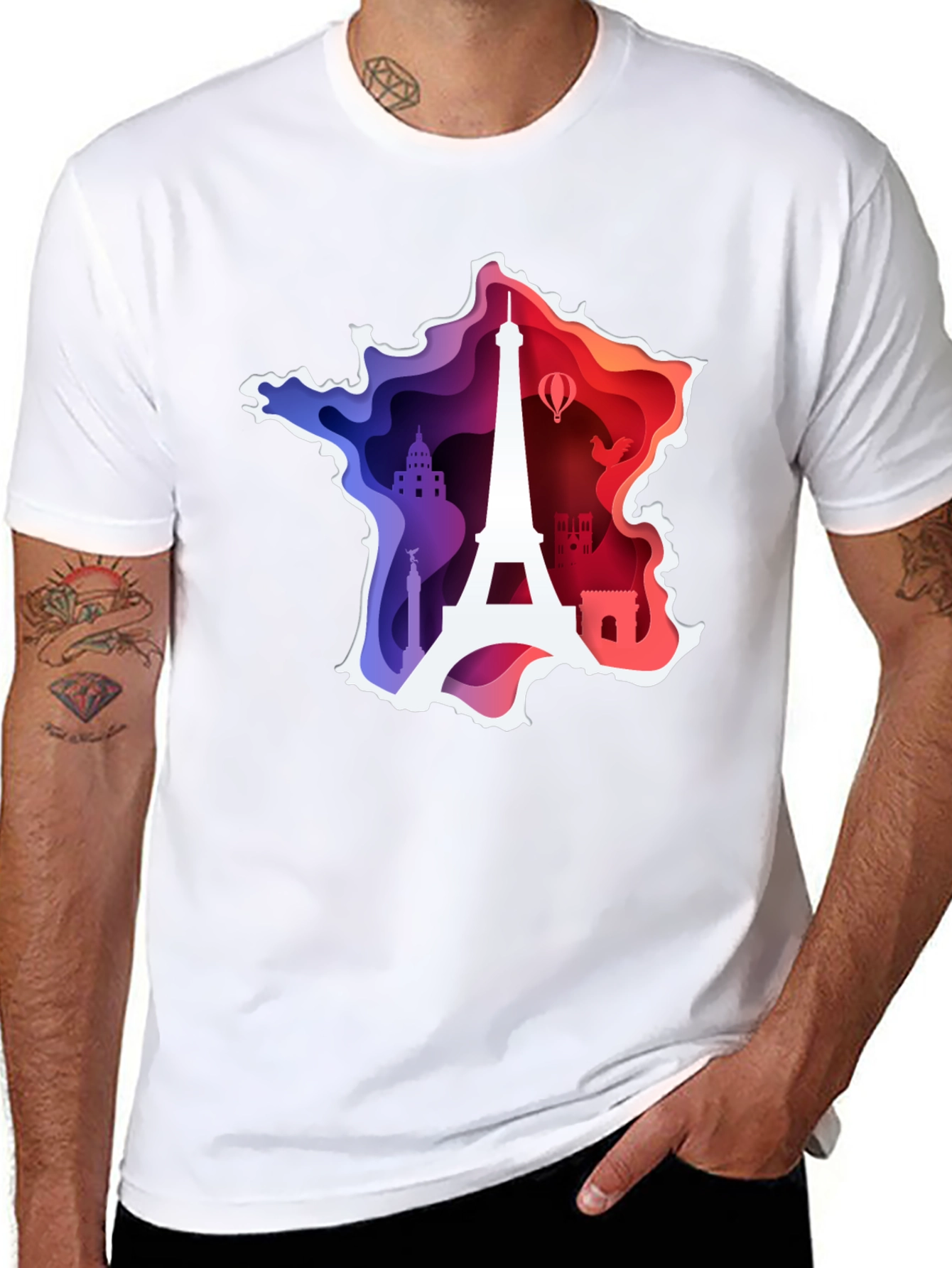 France Map Paris Landmark Black T-Shirt