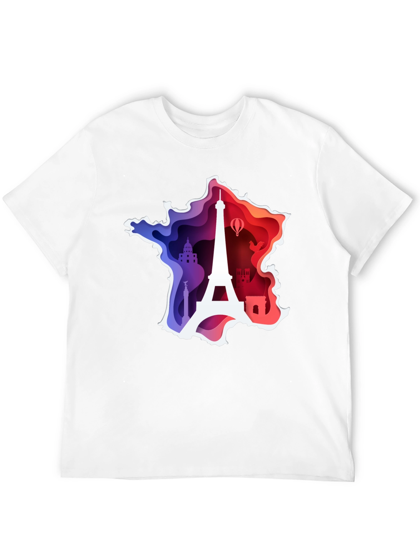 France Map Paris Landmark Black T-Shirt