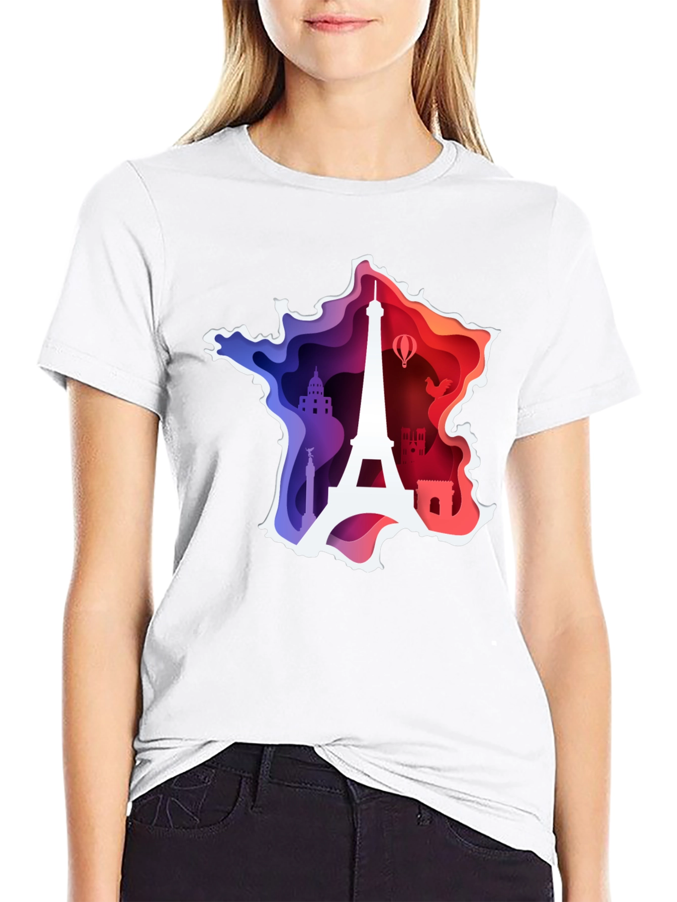 France Map Paris Landmark Black T-Shirt