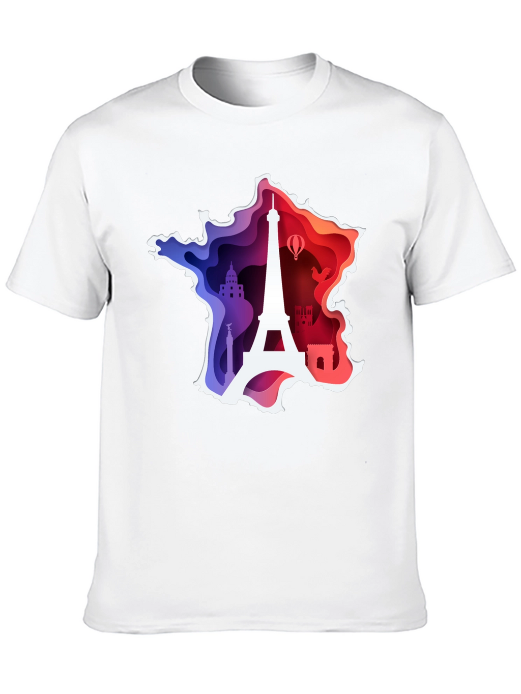 France Map Paris Landmark Black T-Shirt